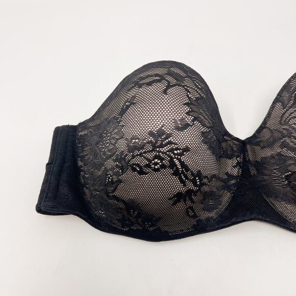 Victorias Secret 36C Black Body by Victoria Lined Strapless Bra Lace Illusion - Picture 4 of 8